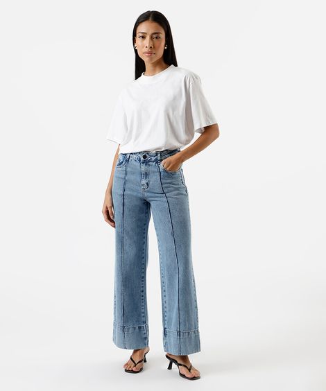 calça wide leg petit jeans com nervura sawary azul