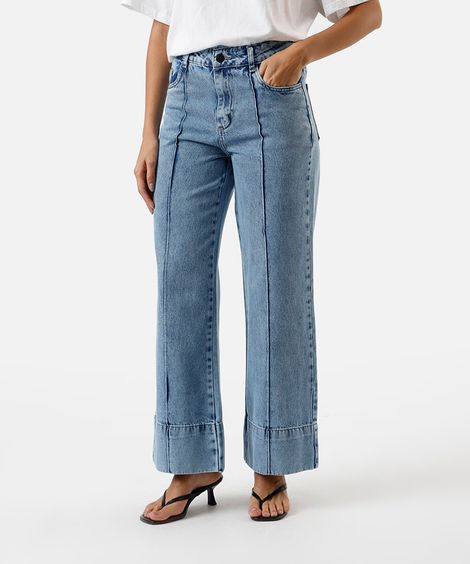 calça wide leg petit jeans com nervura sawary azul