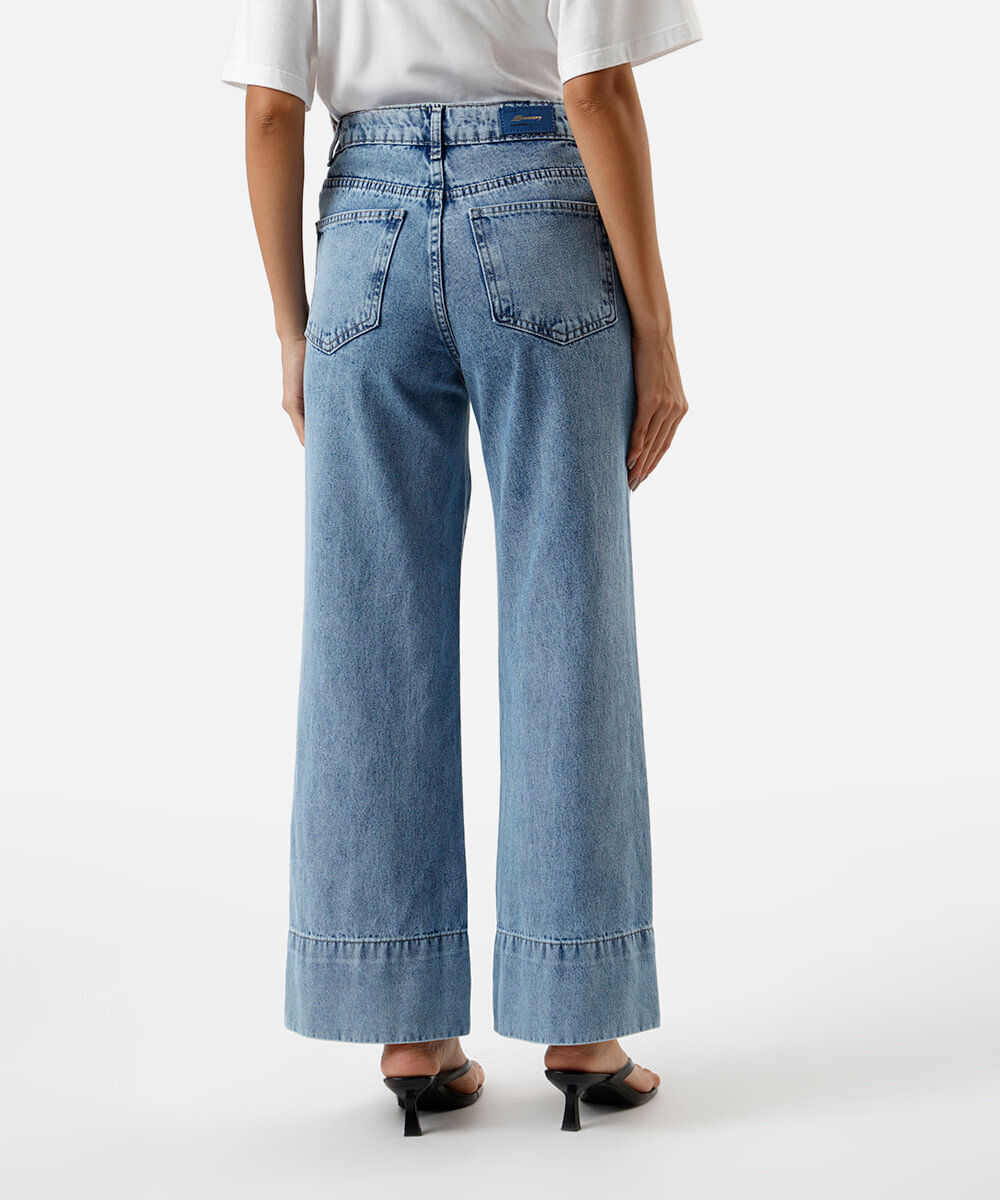 calça wide leg petit jeans com nervura sawary azul