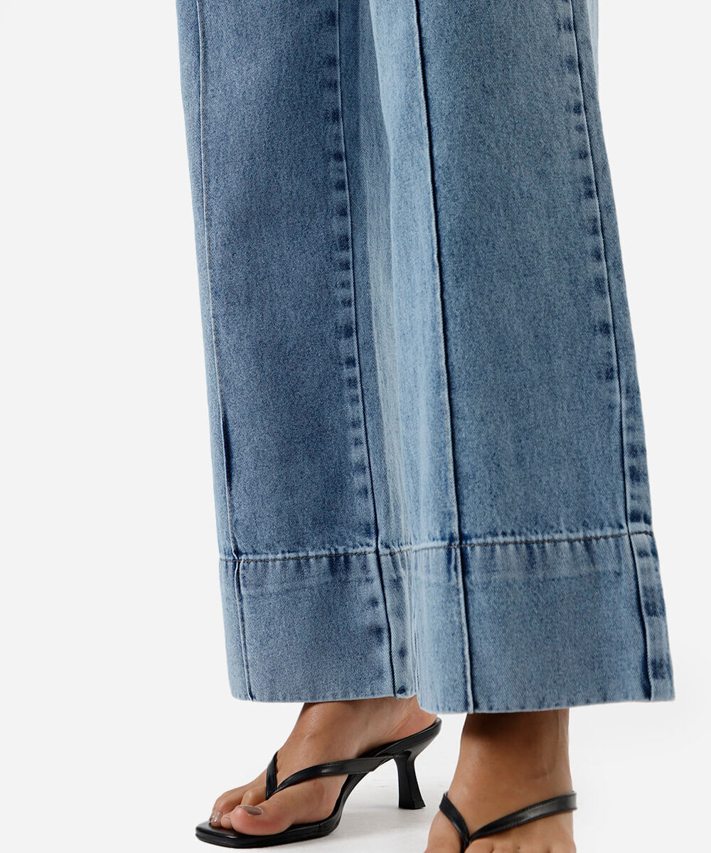 calça wide leg petit jeans com nervura sawary azul