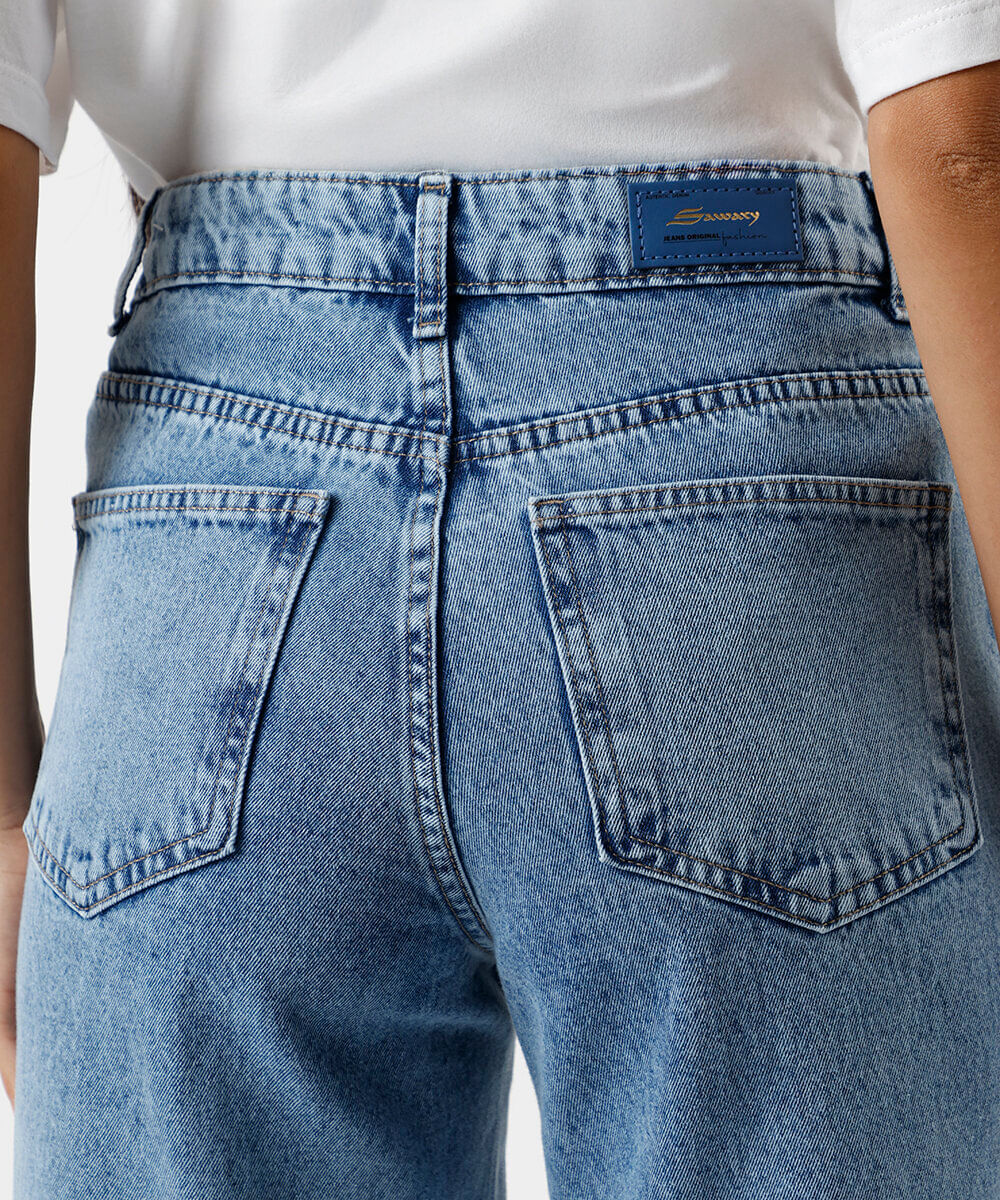 calça wide leg petit jeans com nervura sawary azul
