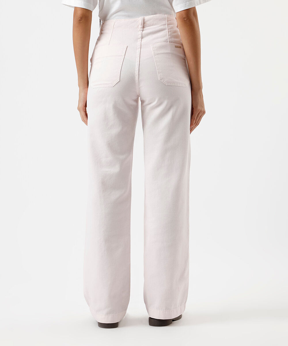 calça wide leg feminina de sarja com cordão sawary rosa