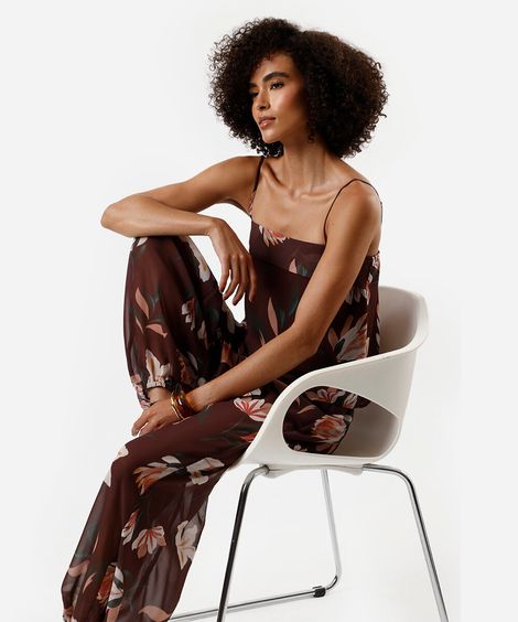 blusa alça fina feminina floral marrom