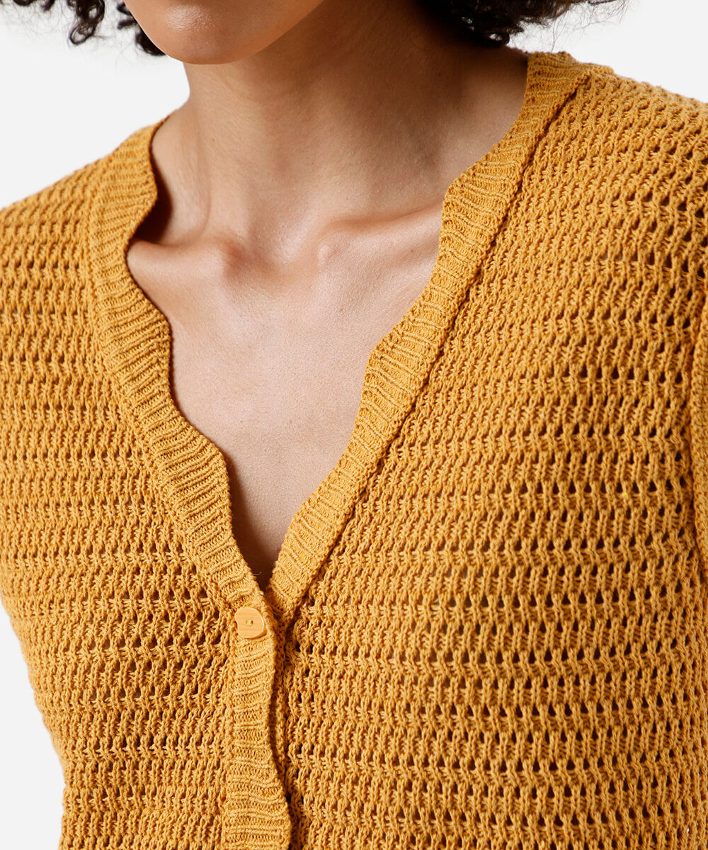 colete feminino de tricot decote v amarelo