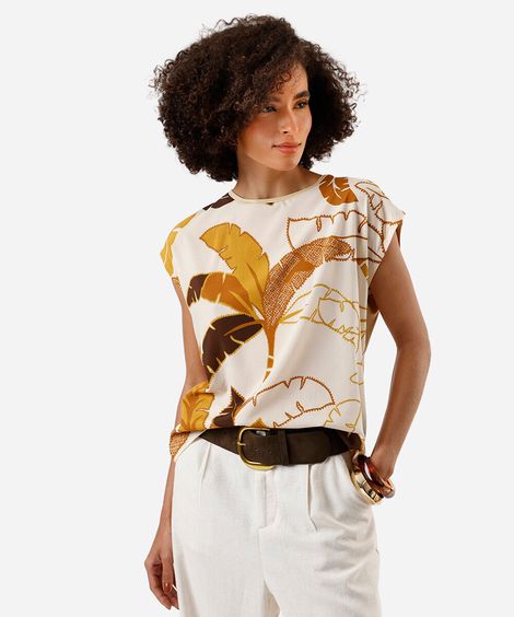blusa feminina de viscose folhagens colorido