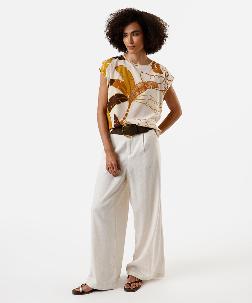 blusa feminina de viscose folhagens colorido