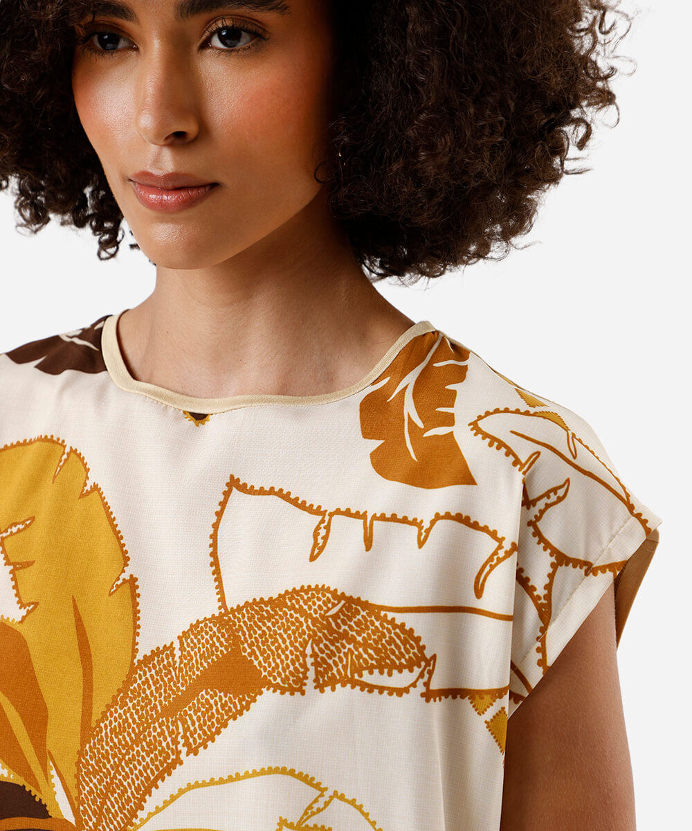 blusa feminina de viscose folhagens colorido