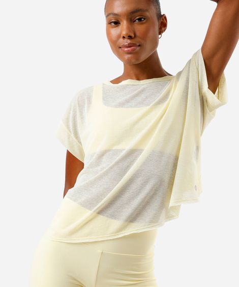 blusa esportiva feminina com recorte amarela