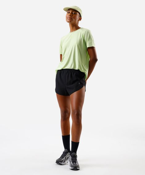 short feminino esportivo com recortes preto