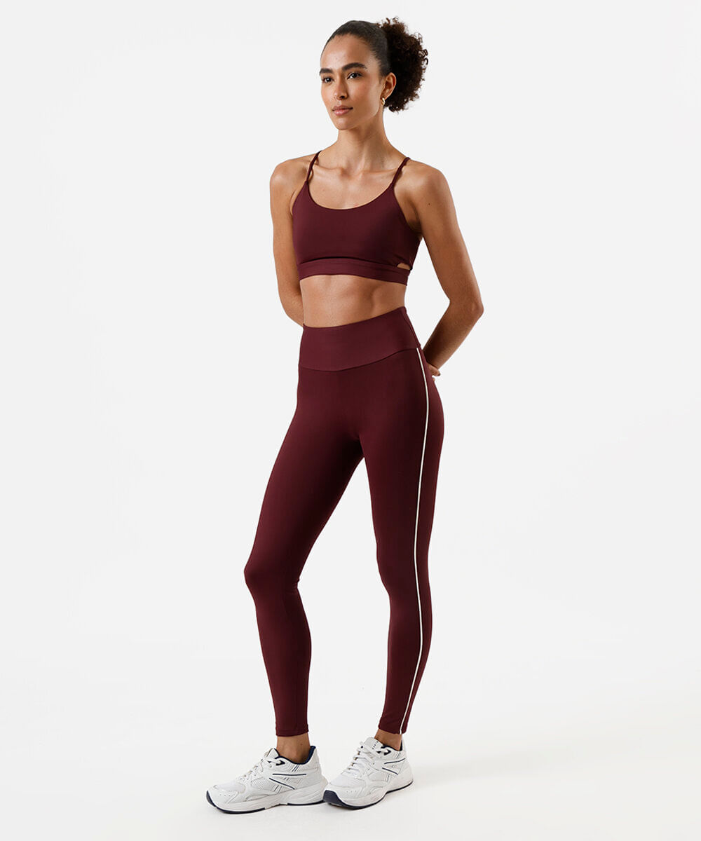 calça legging feminina esportiva ace com nervuras vinho