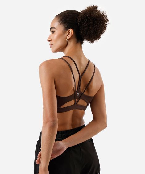 top feminino esportivo ace com recorte marrom