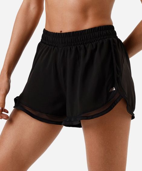 short feminino esportivo ace com recorte e tule preto