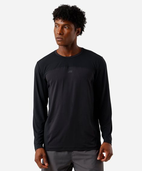 camiseta masculina manga longa slim recorte preta