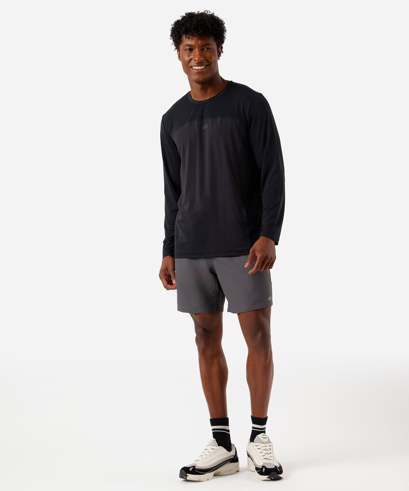 camiseta masculina manga longa slim recorte preta