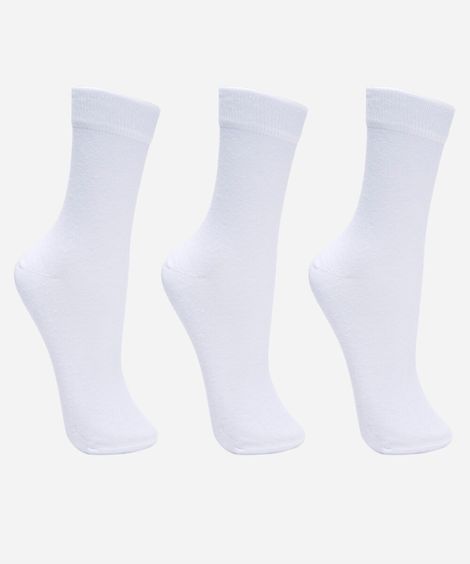 kit de 3 meias cano alto  branco