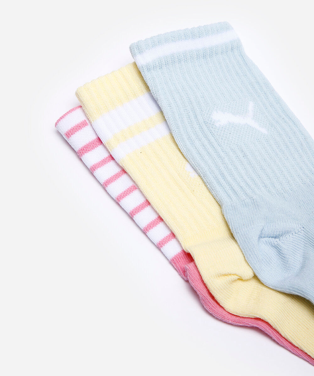 kit de 3 meias cano alto infantis puma colorido