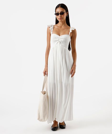 vestido longo feminino de viscose com lurex off white