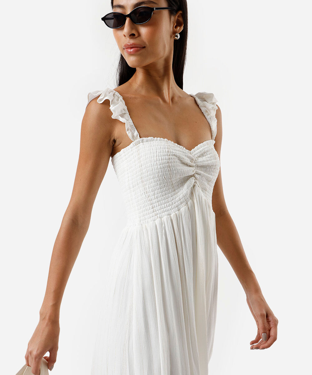 vestido longo feminino de viscose com lurex off white