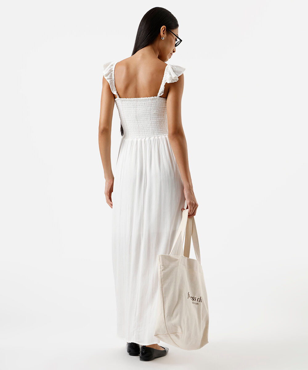 vestido longo feminino de viscose com lurex off white