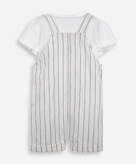 jardineira infantil de algodão listrada off white
