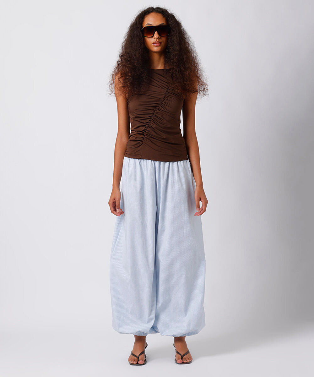 calça aladim feminina de algodão listrada mindset azul