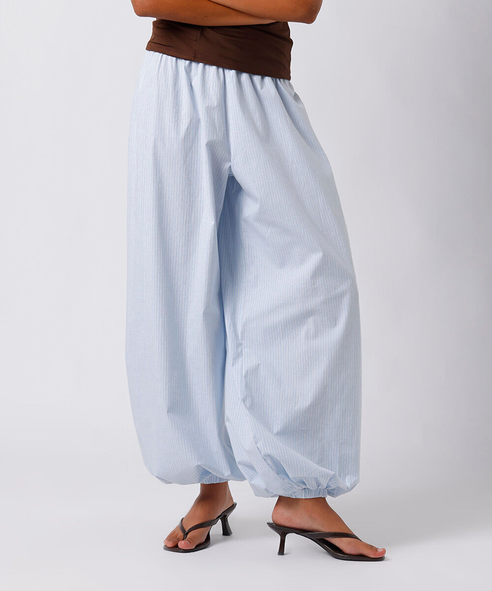 calça aladim feminina de algodão listrada mindset azul