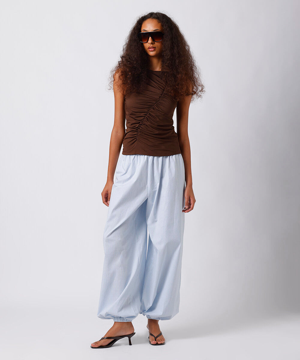 calça aladim feminina de algodão listrada mindset azul