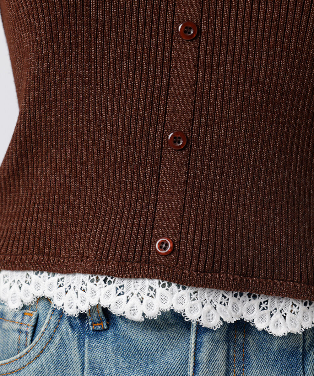 blusa feminina de tricot com renda canelada mindset marrom