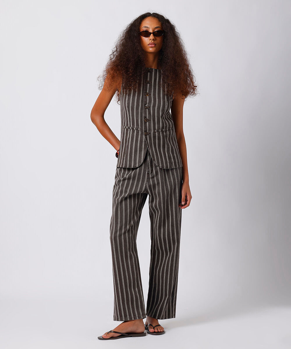 calça copenhagen feminina de sarja listrada mindset colorida