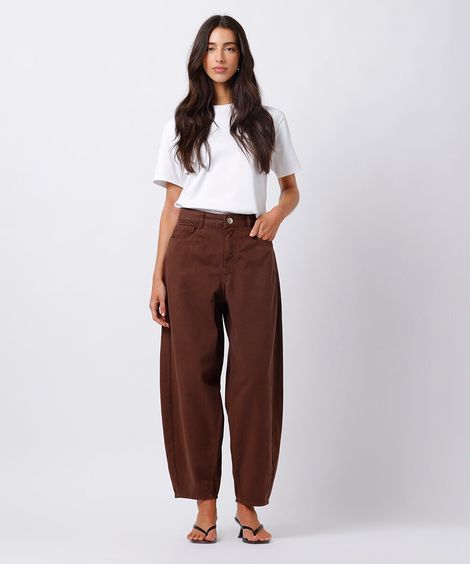 calça balloon feminina de sarja mindset marrom