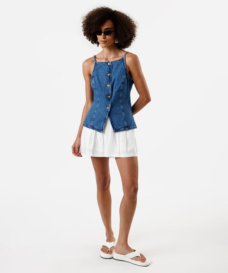 short saia feminino com linho e pregas off white