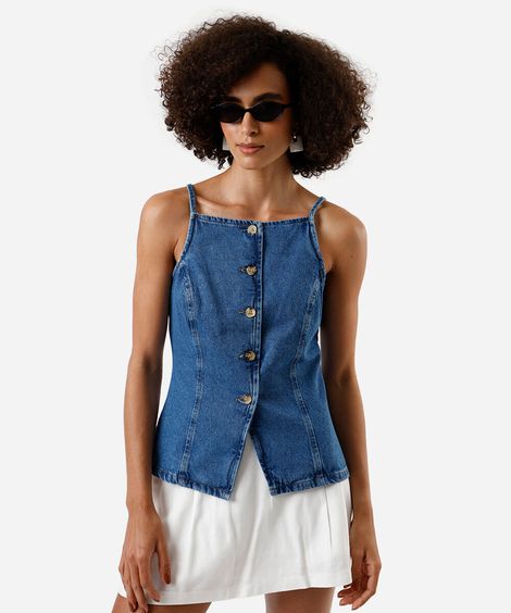 colete alça fina feminino jeans azul