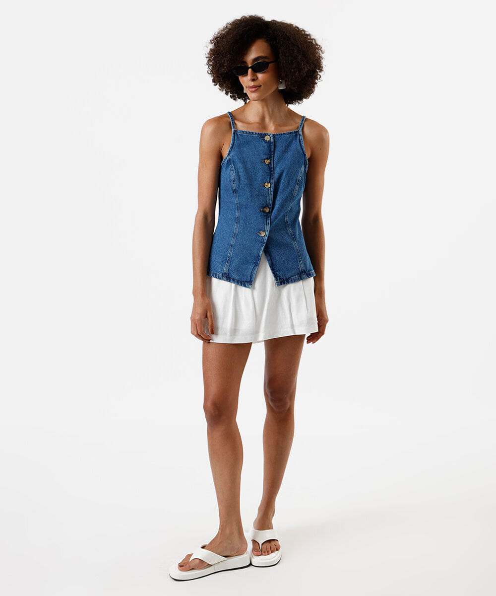 colete alça fina feminino jeans azul
