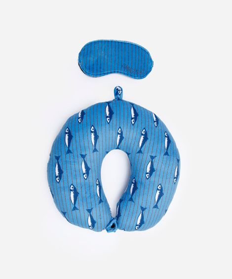 apoio de pescoço com máscara de dormir sardinhas azul