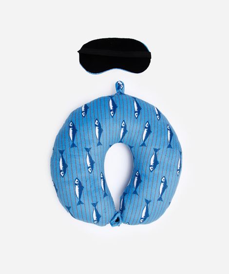 apoio de pescoço com máscara de dormir sardinhas azul