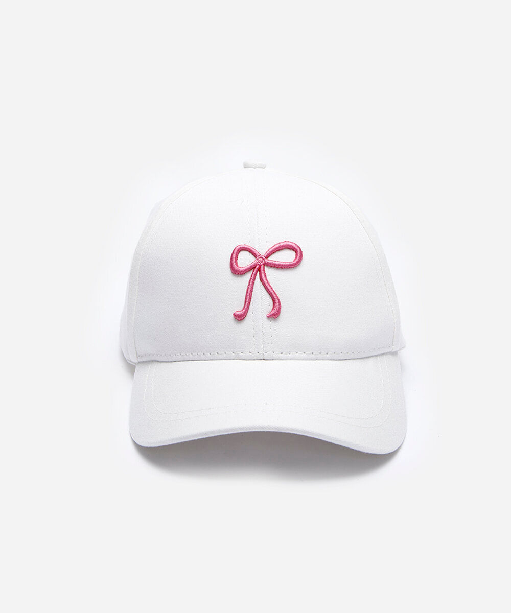 boné feminino aba curva com laço 3d off white