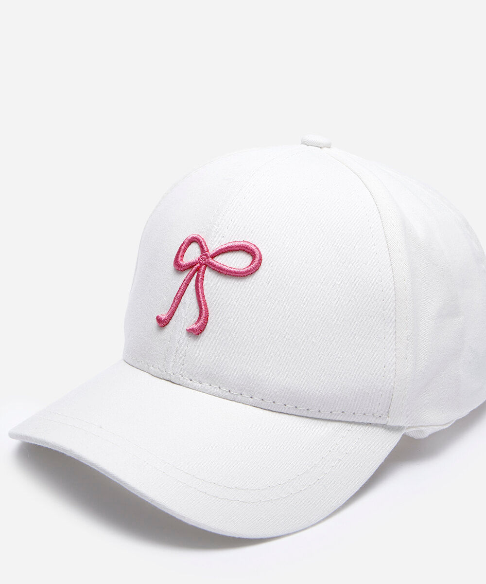 boné feminino aba curva com laço 3d off white