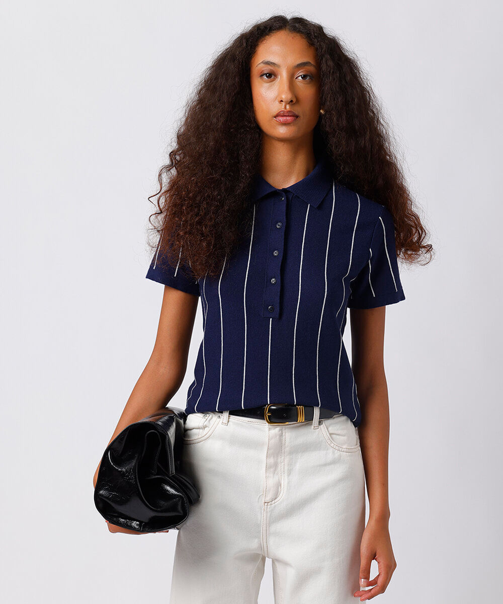 polo feminina de tricot listrada mindset colorida