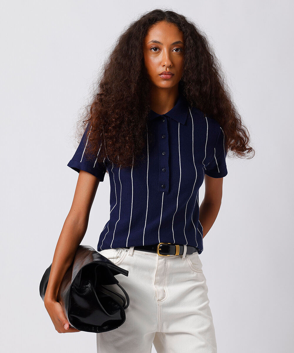 polo feminina de tricot listrada mindset colorida