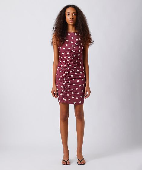 vestido curto feminino franzido poá mindset vinho