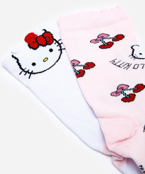 kit de 2 meias infantis cano alto hello kitty colorido