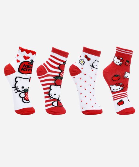 kit de 4 meias cano médio hello kitty colorido