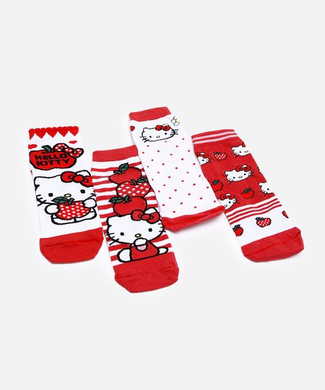 kit de 4 meias cano médio hello kitty colorido