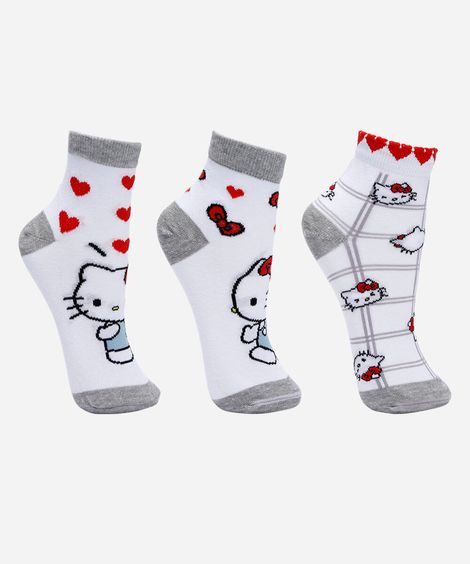 kit de 3 meias cano médio hello kitty colorido