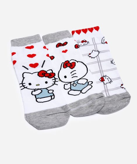 kit de 3 meias cano médio hello kitty colorido