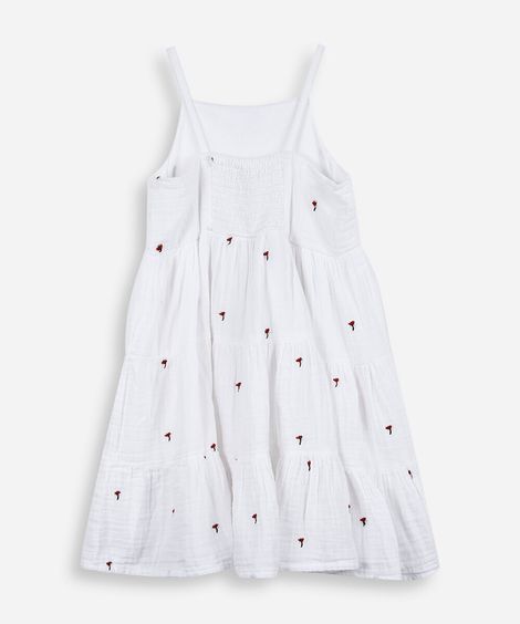 vestido infantil evasê com bordados e marias off white