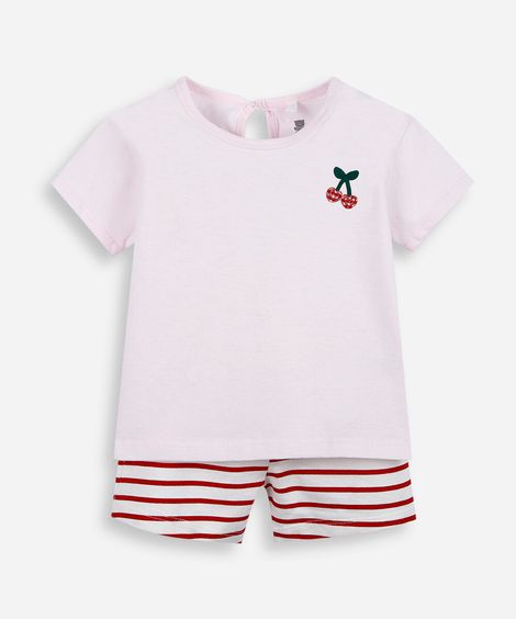 conjunto infantil de algodão cereja rosa