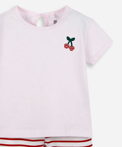 conjunto infantil de algodão cereja rosa
