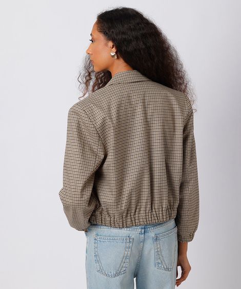 jaqueta cropped feminina com ombreiras xadrez mindset colorida