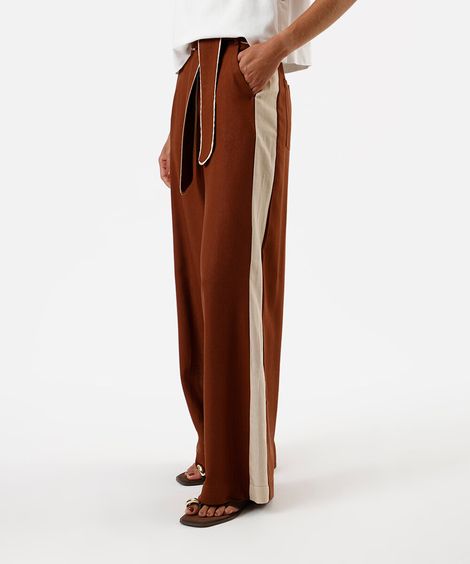 calça pantalona com linho e faixa marrom